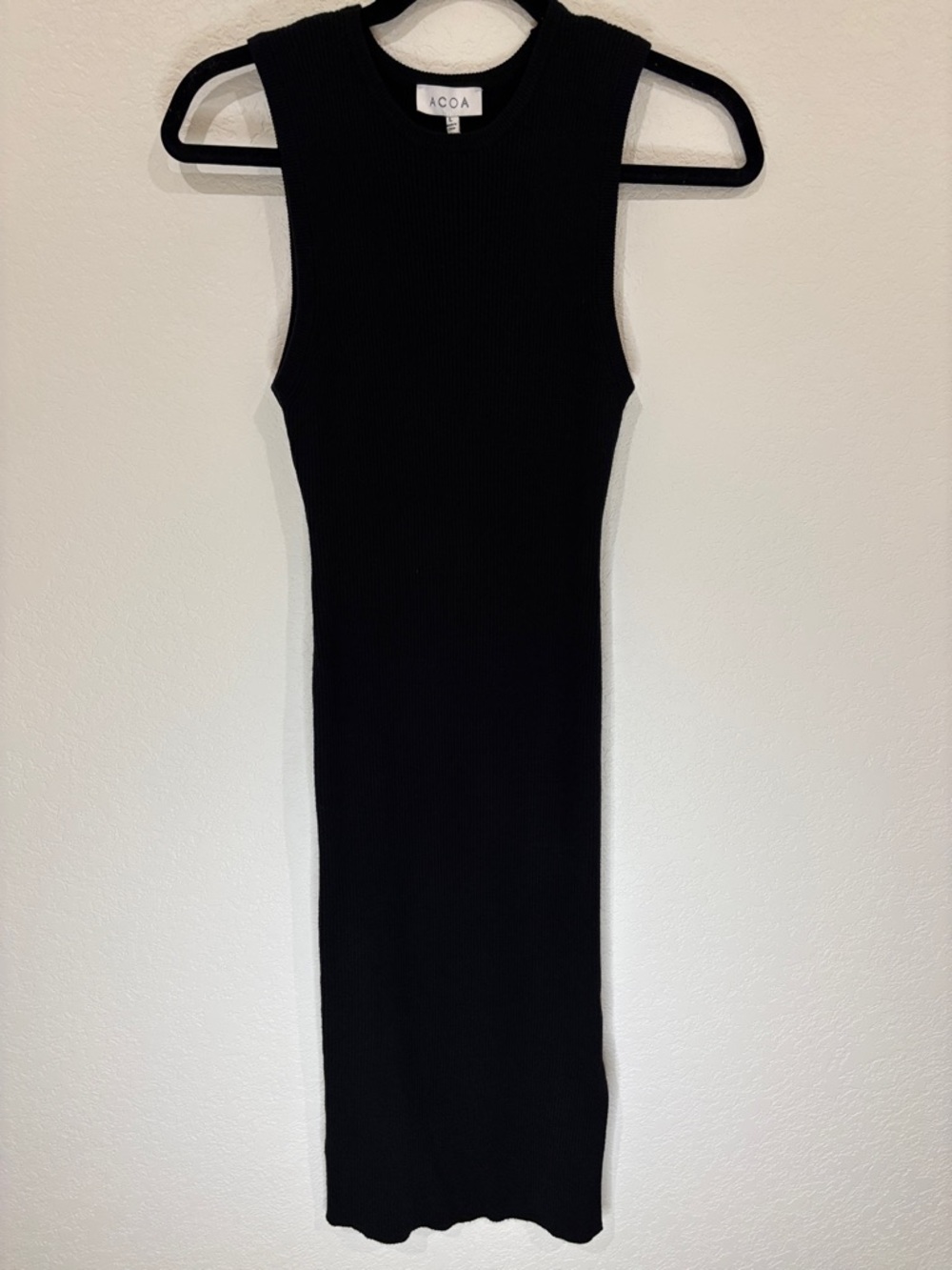 ACOA Black Ribbed Sleeveless Midi Dress